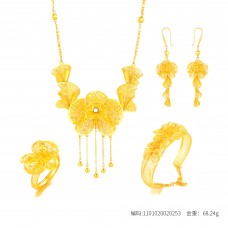 足金富貴花開絢麗花卉流蘇套裝